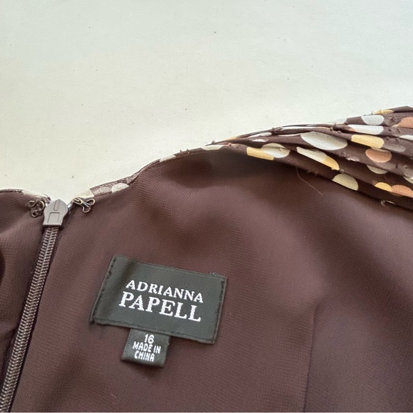 Adrianna Papell Dress Womens 16 Knee Length Brown Polka Dots V Neck Sleeveless - Picture 8 of 10